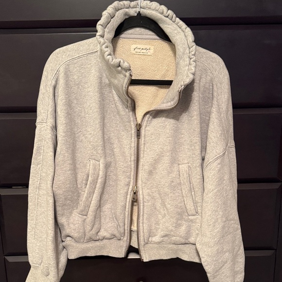 Free People Gray CeCe Oversized Zip Sweatshirt M EUC - Picture 2 of 9